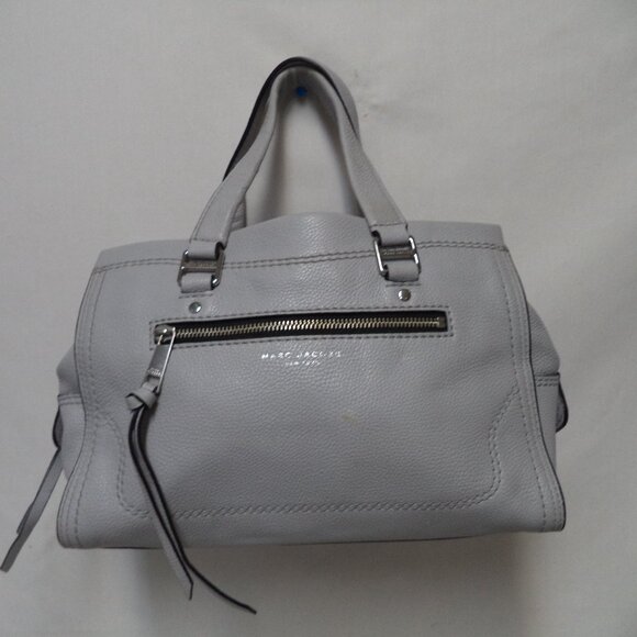 Marc Jacobs Cruiser Leather satchel tote bag purse gray zip top outside pocket